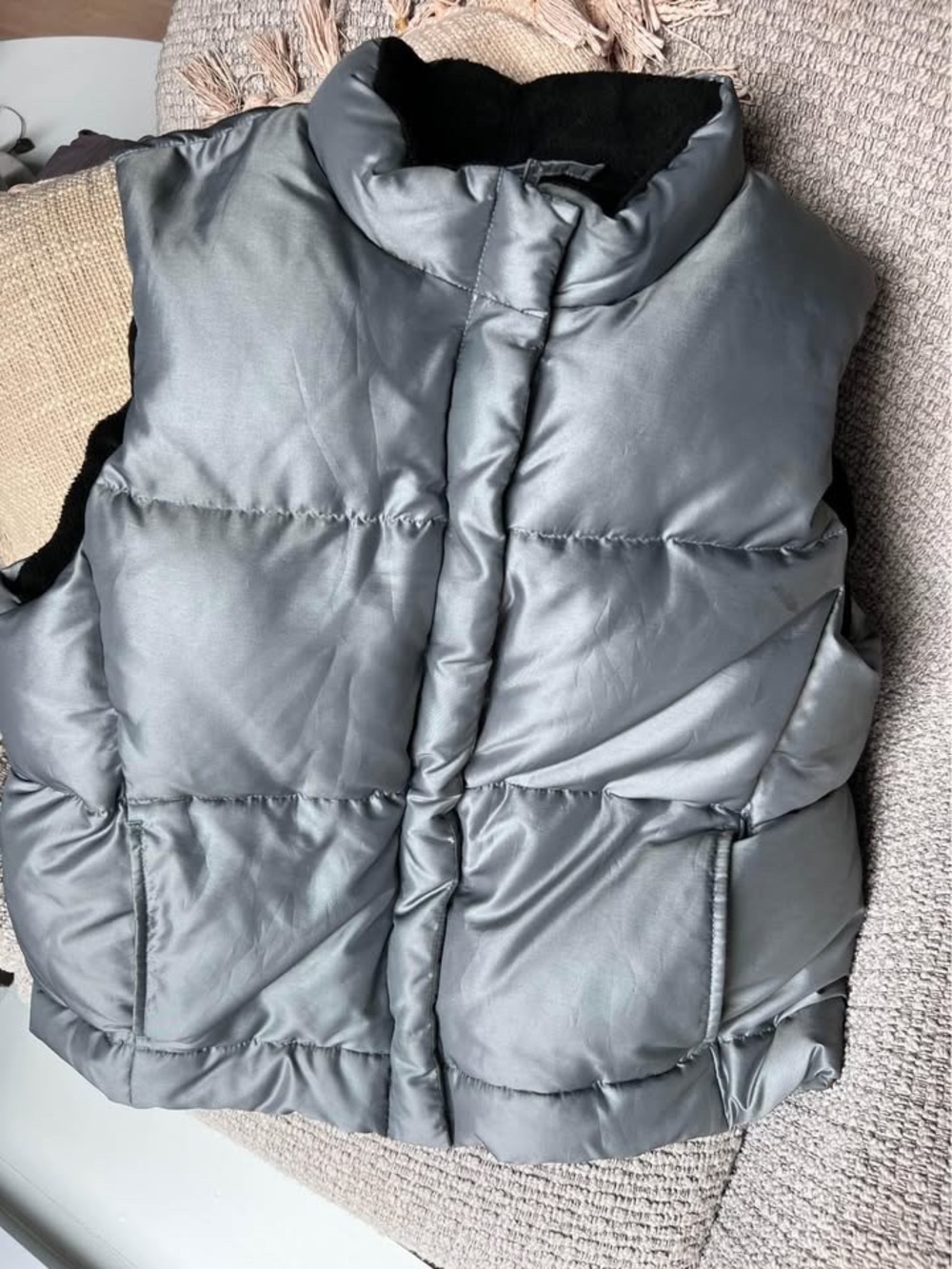 GAP down filled metallic silver puffer vest size medium